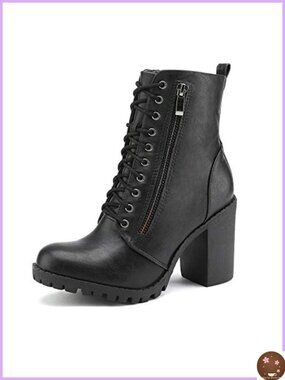 Women's Faux Leather Combat Ankle Booties Chunky Heel Lace Up Zip Pocket Wallet